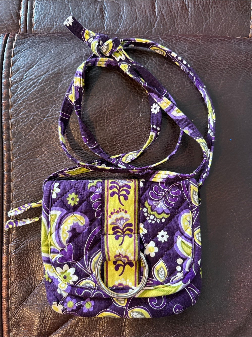 Quilted Floral Crossbody Bag in Purple and Yellow